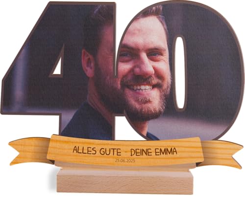 Personalisiertes Holzbild zum 40. Geburtstag - Foto Motiv - optionaler Sockel
